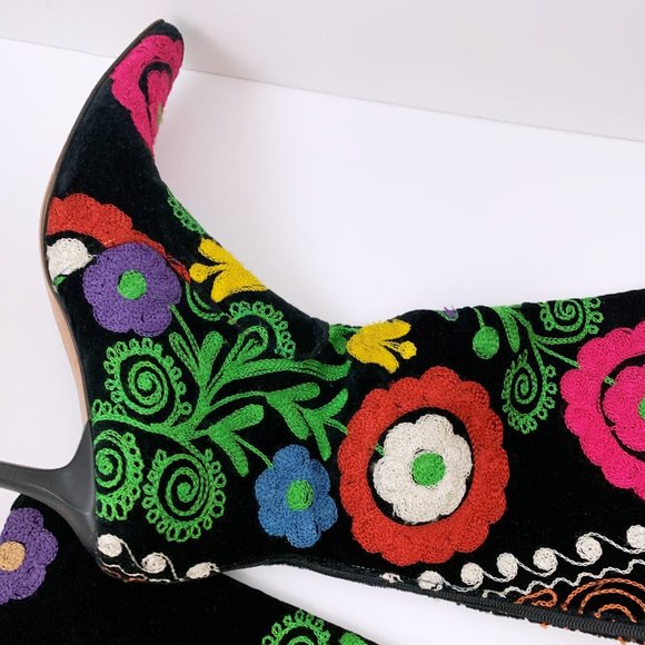 Embroidered Floral Heeled Boots - Picture 6 of 14